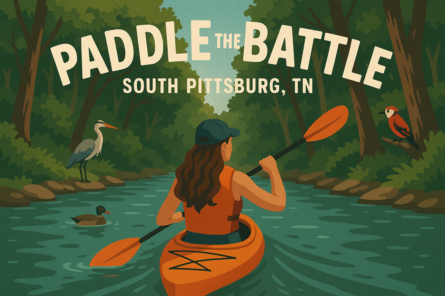 woman paddling in a kayak down a creek